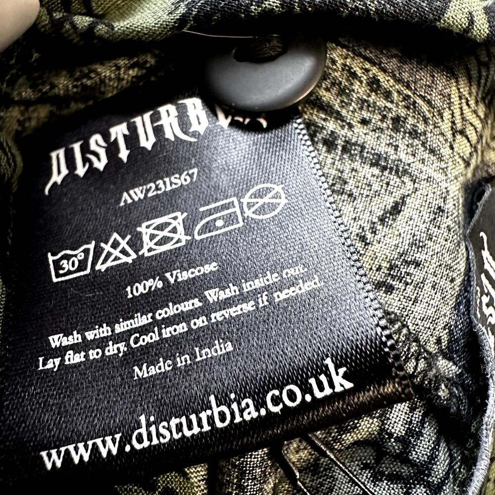 Disturbia Daphne Shirt Dress Leaf Print Button Tie Waist Green Black 4 NWT - Picture 4 of 5